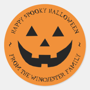 Pegatina Redonda Feliz Halloween naranja Jack o linterna favor pers
