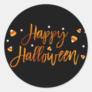 Pegatina Redonda Feliz Halloween Naranja Lámina Moderna Escritura D