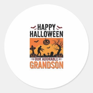Pegatina Redonda Feliz Halloween Nieto Camiseta Vintage Espeluznant