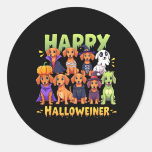 Pegatina Redonda Feliz Halloween Perros Dueños Graciosos Perros De 