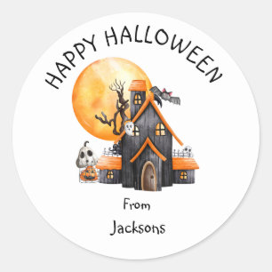 Pegatina Redonda Feliz Halloween Personalizado con Fantasmita Adora
