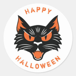 Pegatina Redonda Feliz Halloween Scary Black Cat Face