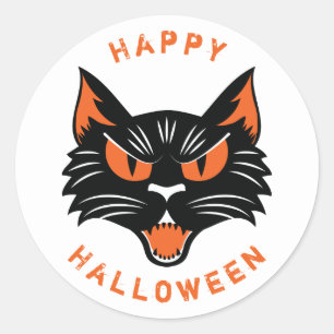 Pegatina Redonda Feliz Halloween Scary Black Cat Face