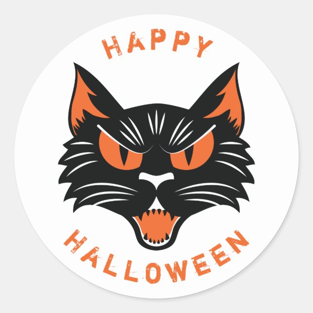 Pegatina Redonda Feliz Halloween Scary Black Cat Face (Anverso)