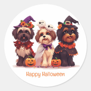 Pegatina Redonda Feliz Halloween Shih Tzu Dogs