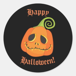 Pegatina Redonda Feliz Halloween Sonrisa de Calabaza Caprichosa Neg