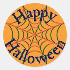 Pegatina Redonda Feliz Halloween Spider Web