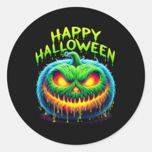 Pegatina Redonda Feliz Halloween Spooky Jack O Lantern Pumpkin Tren