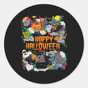 Pegatina Redonda Feliz Halloween Spooky Retro