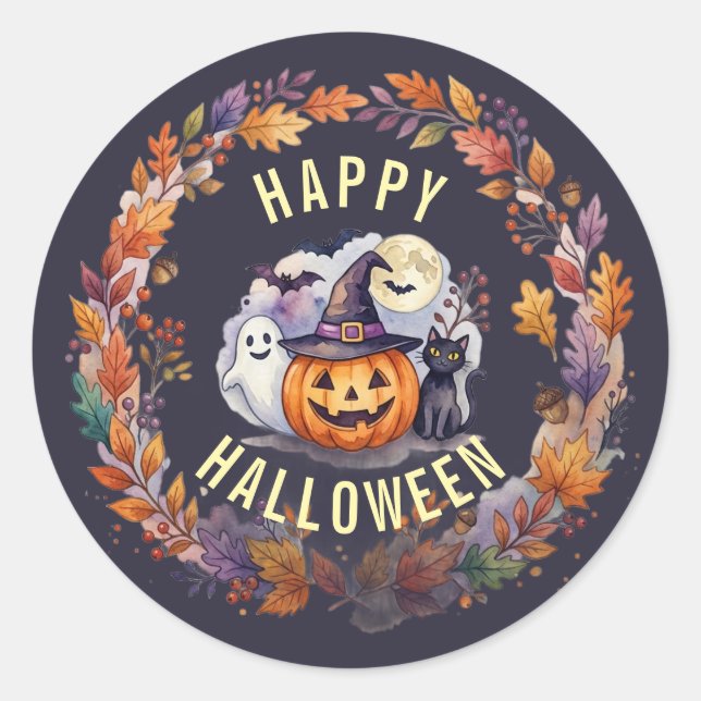 Pegatina Redonda Feliz Halloween Sticker (Anverso)