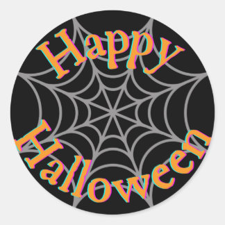 Pegatina Redonda Feliz Halloween Telaraña