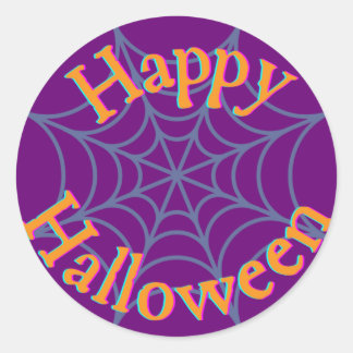 Pegatina Redonda Feliz Halloween Telaraña