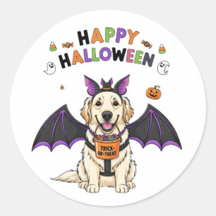 Pegatina Redonda Feliz Halloween Trick-or-Treth Bat de perro lindo