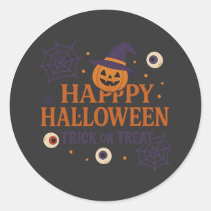 Pegatina Redonda Feliz Halloween Truco o Regalo Calabaza Bruja