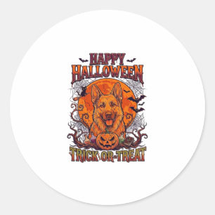 Pegatina Redonda Feliz Halloween Truco o Trato Pastor Alemán Calaba
