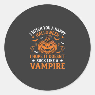 Pegatina Redonda Feliz Halloween Vampiro Calabaza Bruja Sombrero Mu