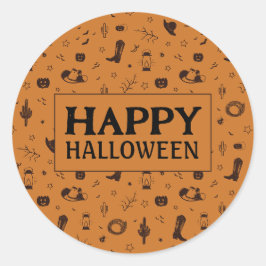 Pegatina Redonda feliz halloween viejo oeste