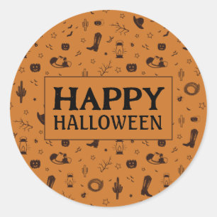 Pegatina Redonda feliz halloween viejo oeste