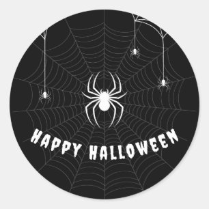 Pegatina Redonda Feliz Halloween Web gótica espécica negra araña