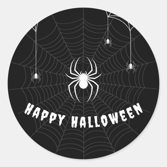 Pegatina Redonda Feliz Halloween Web gótica espécica negra araña (Anverso)