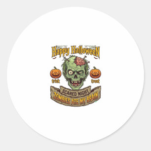Pegatina Redonda Feliz Halloween Zombies Comieron Cerebro Cabeza de