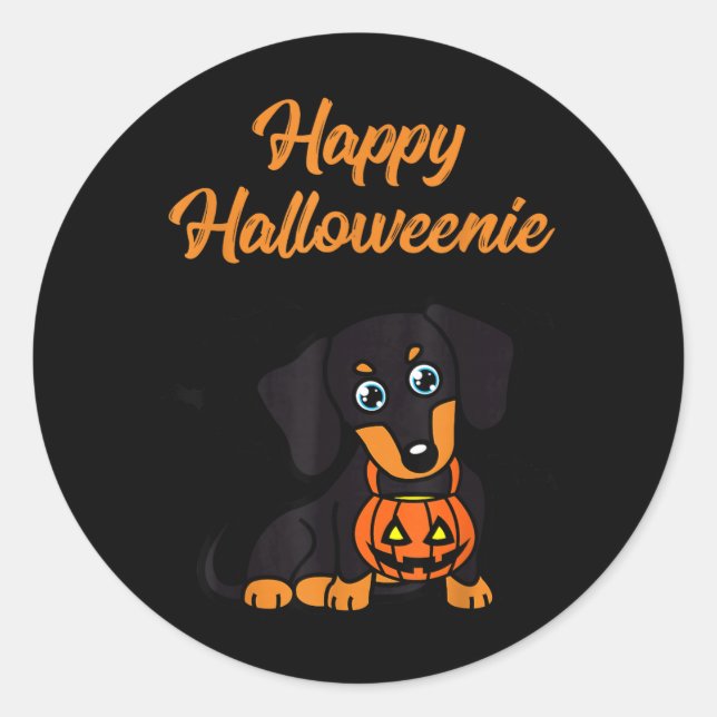 Pegatina Redonda Feliz Halloweenie (Anverso)