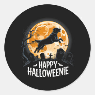 Pegatina Redonda Feliz Halloweenie Amantes de Perros Divertido Hall