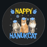 Pegatina Redonda Feliz Hanukcat Hanukkah Cat Chanukah<br><div class="desc">Feliz Hanukcat Hanukkah Cat Chanukah</div>