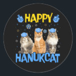Pegatina Redonda Feliz Hanukcat Hanukkah Cat Chanukah<br><div class="desc">Feliz Hanukcat Hanukkah Cat Chanukah</div>