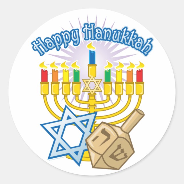 Pegatina Redonda Feliz Hanukkah (Anverso)