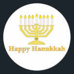 Pegatina Redonda Feliz Hanukkah<br><div class="desc">¡Una manera divertida de celebrar la festividad de Hanukkah!</div>