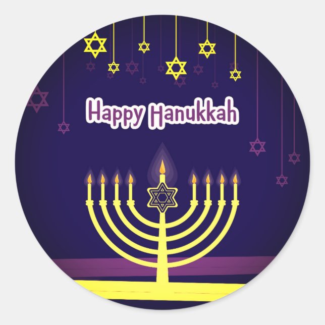 Pegatina Redonda Feliz Hanukkah (Anverso)