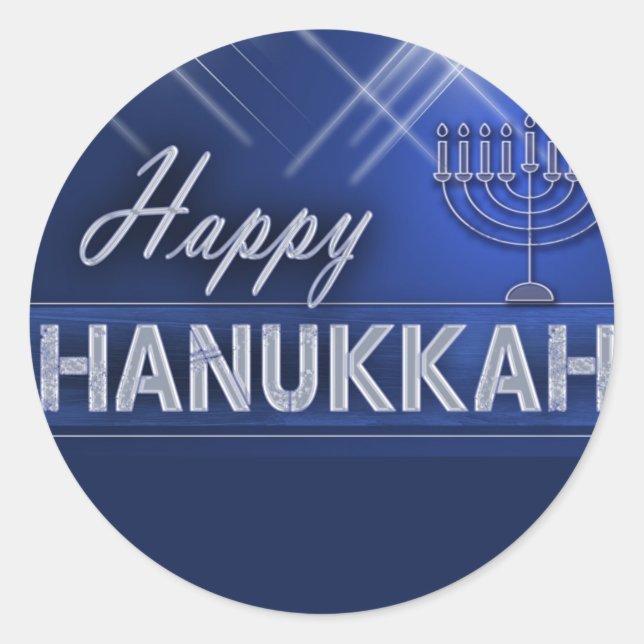Pegatina Redonda Feliz Hanukkah (Anverso)