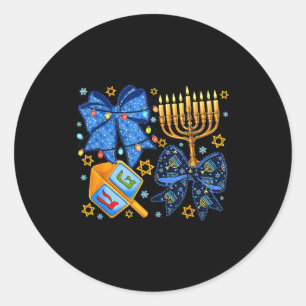 Pegatina Redonda Feliz Hanukkah Arco Menorá Dreidel Mujeres Judías
