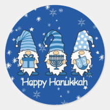 Feliz Hanukkah Blue & White Gnome Pegatinas