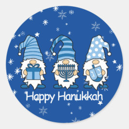 Pegatina Redonda Feliz Hanukkah Blue & White Gnome Pegatinas