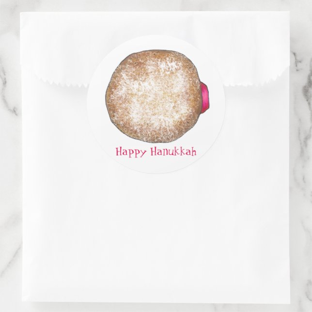 Pegatina Redonda Feliz Hanukkah Chanukah Jelly Donut Sufganiyah (Bolso)