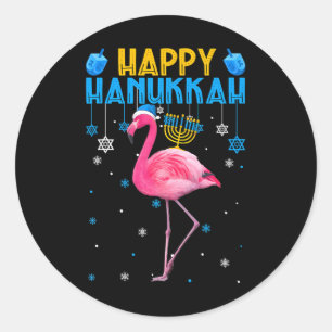 Pegatina Redonda Feliz Hanukkah Cute Flamingo Menorah Orgullo judío