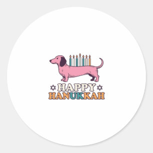 Pegatina Redonda Feliz Hanukkah Dachshund Menorah Diseño de Camiset