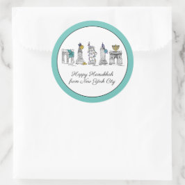 Pegatina Redonda Feliz Hanukkah desde Nueva York, NYC Chanukah