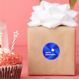 Pegatina Redonda FELIZ HANUKKAH Estrella moderna de Swirl de David 