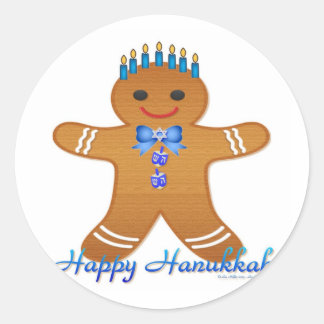 Pegatina Redonda Feliz Hanukkah Gingerbread Man Menorah