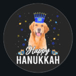 Pegatina Redonda Feliz Hanukkah Golden Retriever Menorah Gorra<br><div class="desc">Feliz Hanukkah Golden Retriever Menorah Gorra</div>