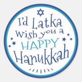 Pegatina Redonda FELIZ Hanukkah Labels alrededor, le deseo a Latka.