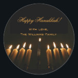 Pegatina Redonda Feliz Hanukkah Lamp Menorah Luces Candle Chanukah<br><div class="desc">Feliz Hanukkah Lamp Menorah Enciende Velas Chanukah Festival de Luces Pegatinas,  agrega texto y nombre</div>