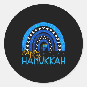 Pegatina Redonda Feliz Hanukkah Menorá Arcoíris Regalo Judío Mujere