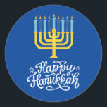 Pegatina Redonda Feliz Hanukkah Menorah<br><div class="desc">Feliz Hanukkah Menorah Classic Round Pegatina. Elija el tamaño del pegatina en el menú de opciones.</div>