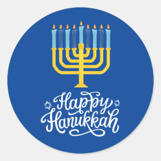 Pegatina Redonda Feliz Hanukkah Menorah