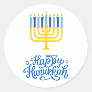 Pegatina Redonda Feliz Hanukkah Menorah