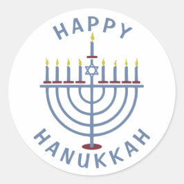 Pegatina Redonda Feliz Hanukkah Menorah